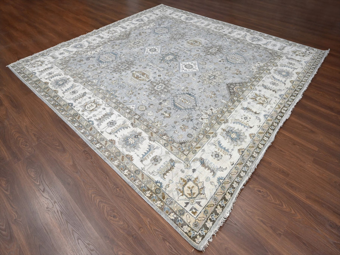 10'11" x 11'1" New Hand Knotted Grey Wool Square Oriental Rug - MOA10284798