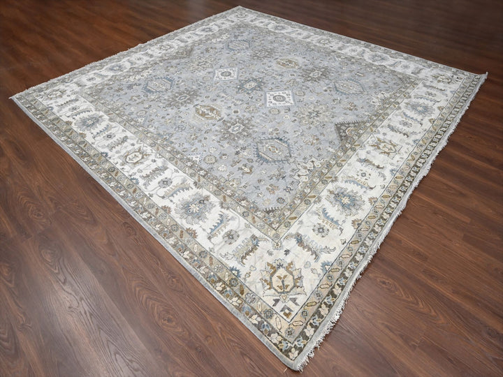 10'11" x 11'1" New Hand Knotted Grey Wool Square Oriental Rug - MOA10284798