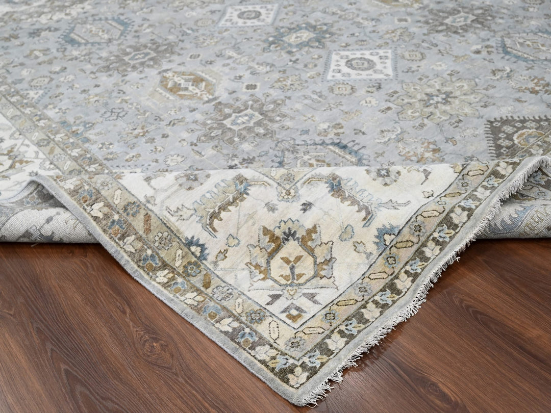 10'11" x 11'1" New Hand Knotted Grey Wool Square Oriental Rug - MOA10284798
