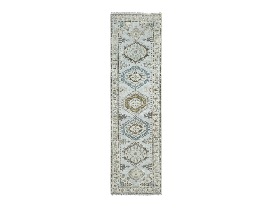 2'8" x 10'1" New Hand Knotted Grey Wool Runner Oriental Rug - MOA10284801