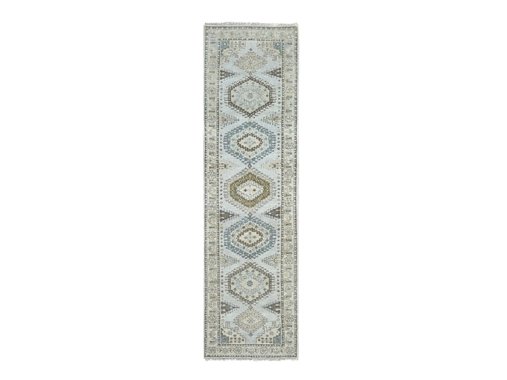 2'8" x 10'1" New Hand Knotted Grey Wool Runner Oriental Rug - MOA10284801