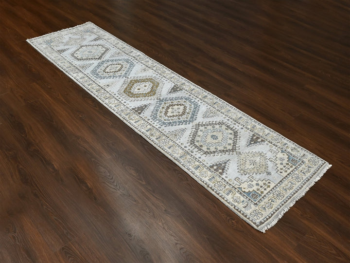 2'8" x 10'1" New Hand Knotted Grey Wool Runner Oriental Rug - MOA10284801