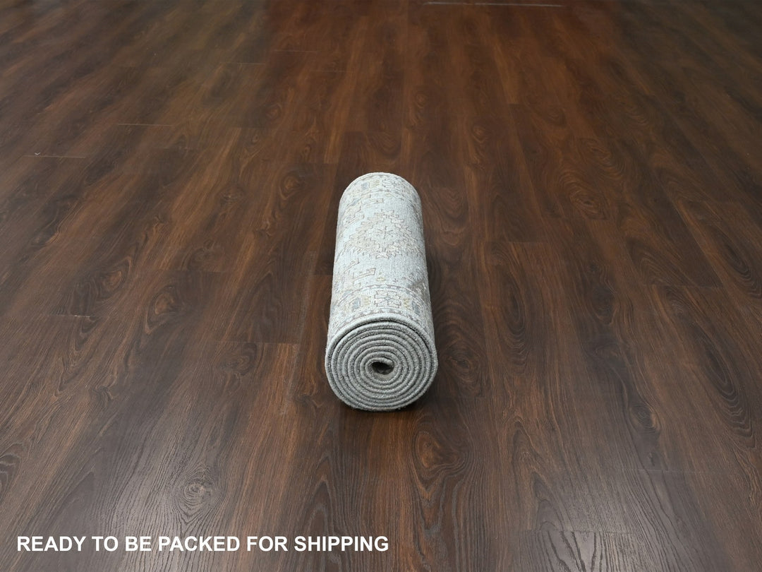 2'8" x 10'1" New Hand Knotted Grey Wool Runner Oriental Rug - MOA10284801