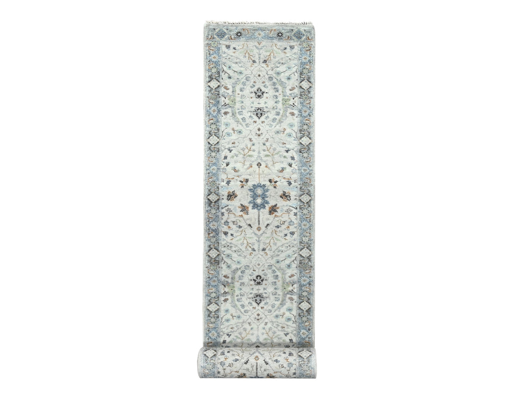 2'7" x 21'8" New Hand Knotted Grey Wool Runner Oriental Rug - MOA10284808