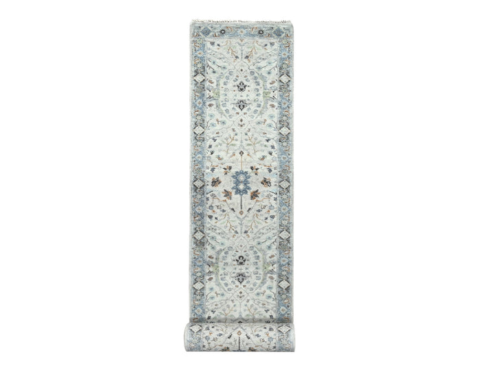 2'7" x 21'8" New Hand Knotted Grey Wool Runner Oriental Rug - MOA10284808
