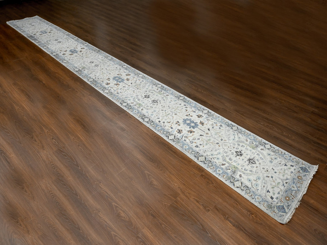 2'7" x 21'8" New Hand Knotted Grey Wool Runner Oriental Rug - MOA10284808