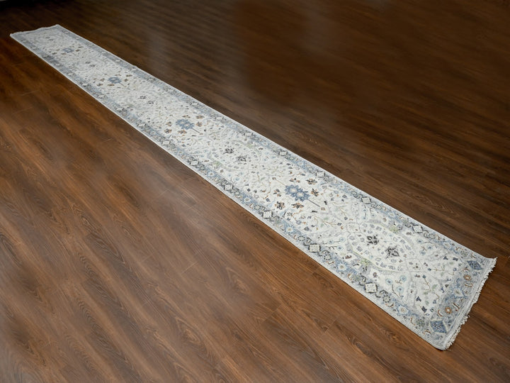 2'7" x 21'8" New Hand Knotted Grey Wool Runner Oriental Rug - MOA10284808