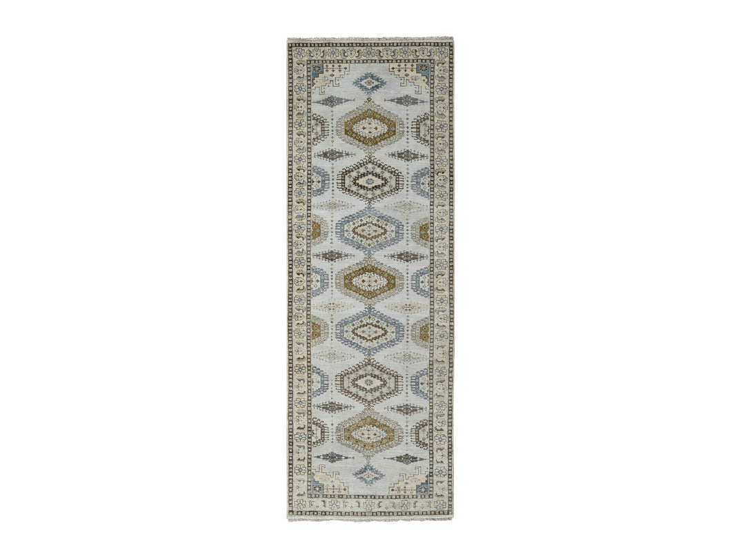 4'3" x 12'0" New Hand Knotted Grey Wool Runner Oriental Rug - MOA10284818