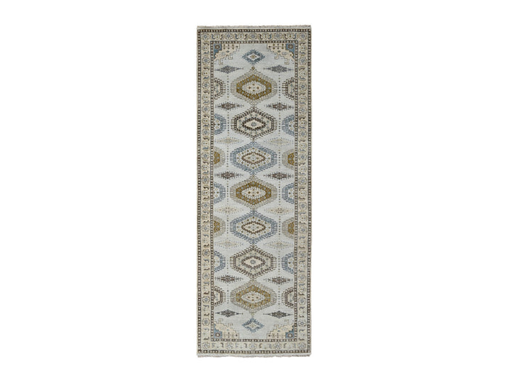 4'3" x 12'0" New Hand Knotted Grey Wool Runner Oriental Rug - MOA10284818