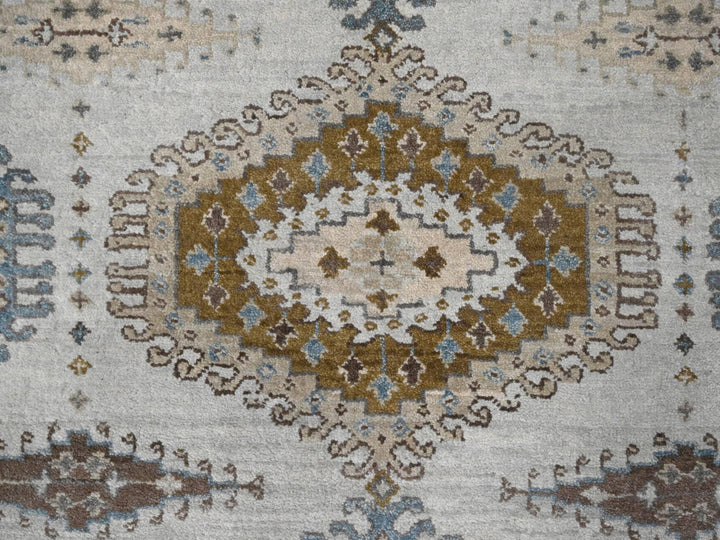 4'3" x 12'0" New Hand Knotted Grey Wool Runner Oriental Rug - MOA10284818