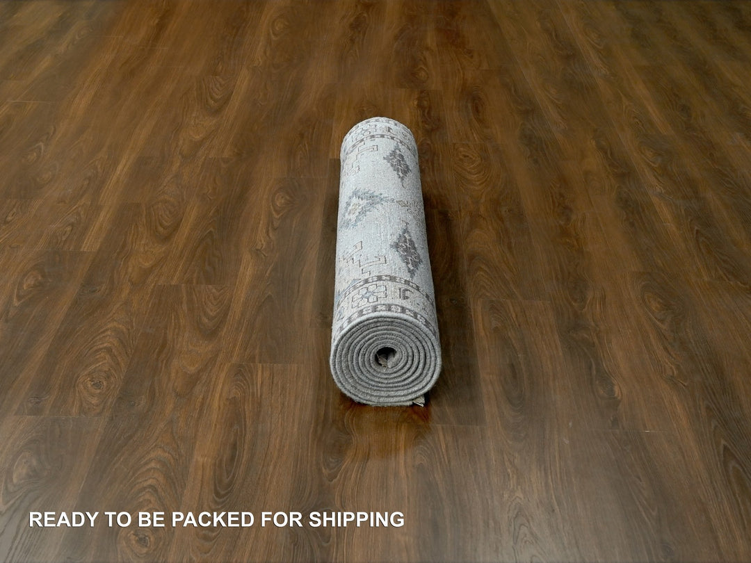 4'3" x 12'0" New Hand Knotted Grey Wool Runner Oriental Rug - MOA10284818