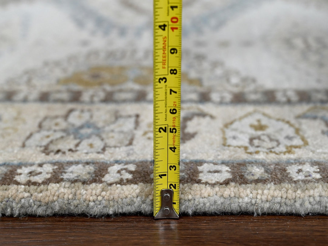 4'3" x 12'0" New Hand Knotted Grey Wool Runner Oriental Rug - MOA10284818