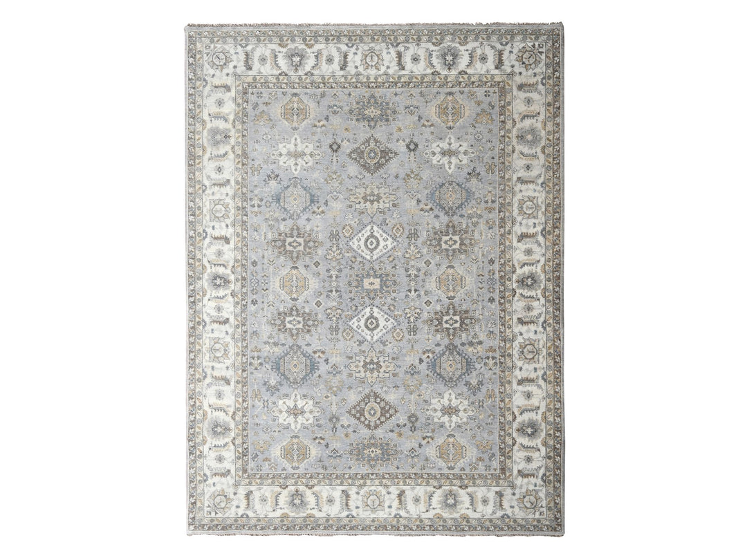 9'0" x 11'11" New Hand Knotted Grey Wool Rectangle Oriental Rug - MOA10284821