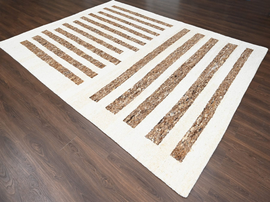 9'0" x 11'10" New Hand Knotted Brown Wool Rectangle Oriental Rug - MOA10284824