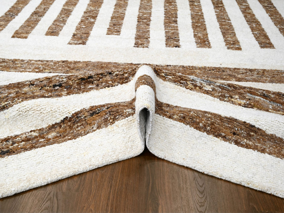 9'0" x 11'10" New Hand Knotted Brown Wool Rectangle Oriental Rug - MOA10284824