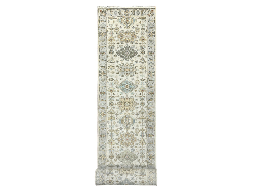 2'9" x 17'10" New Hand Knotted Ivory Wool Runner Oriental Rug - MOA10284826