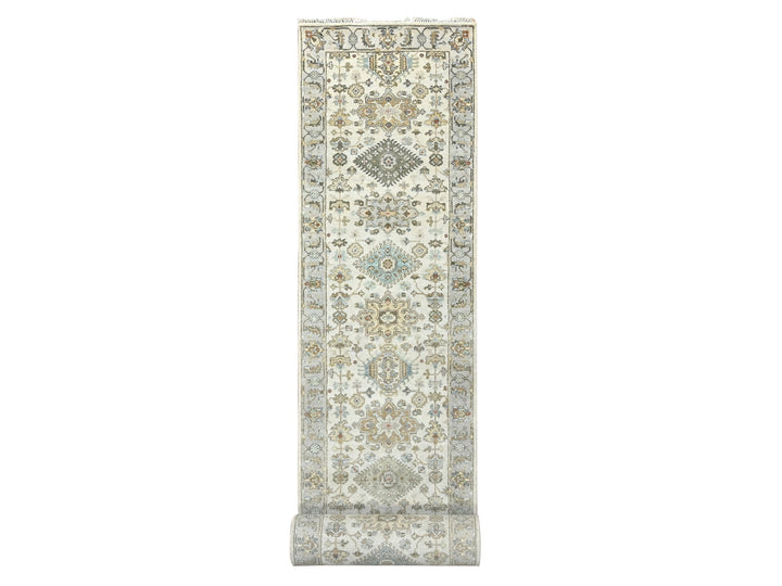 2'9" x 17'10" New Hand Knotted Ivory Wool Runner Oriental Rug - MOA10284826