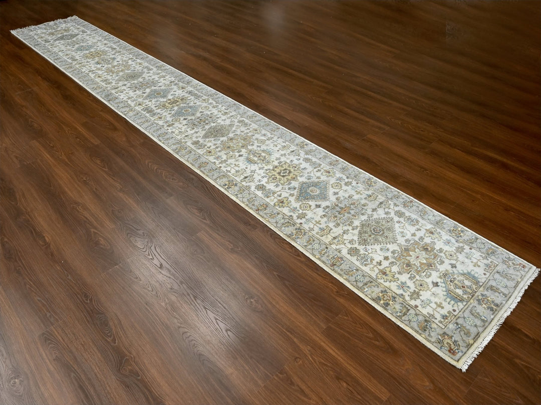 2'9" x 17'10" New Hand Knotted Ivory Wool Runner Oriental Rug - MOA10284826