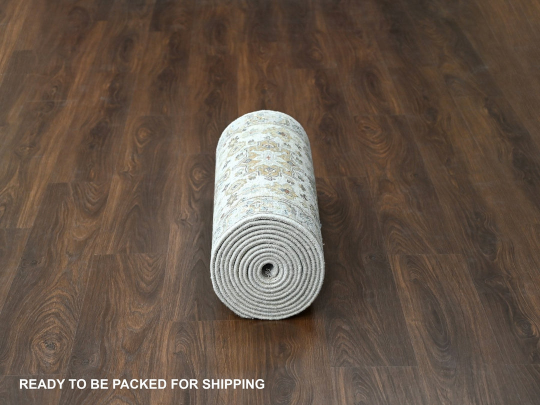 2'9" x 17'10" New Hand Knotted Ivory Wool Runner Oriental Rug - MOA10284826