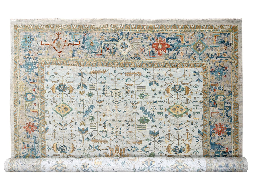 13'10" x 17'10" New Hand Knotted Grey Wool Rectangle Oriental Rug - MOA10284827