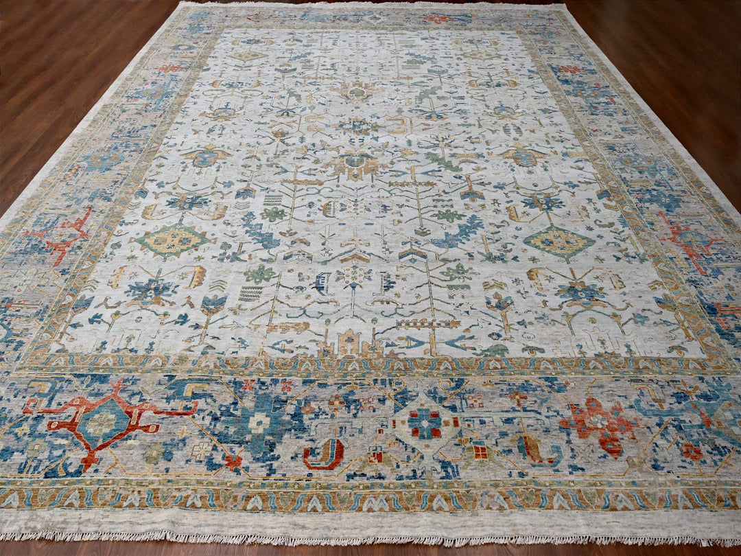 13'10" x 17'10" New Hand Knotted Grey Wool Rectangle Oriental Rug - MOA10284827