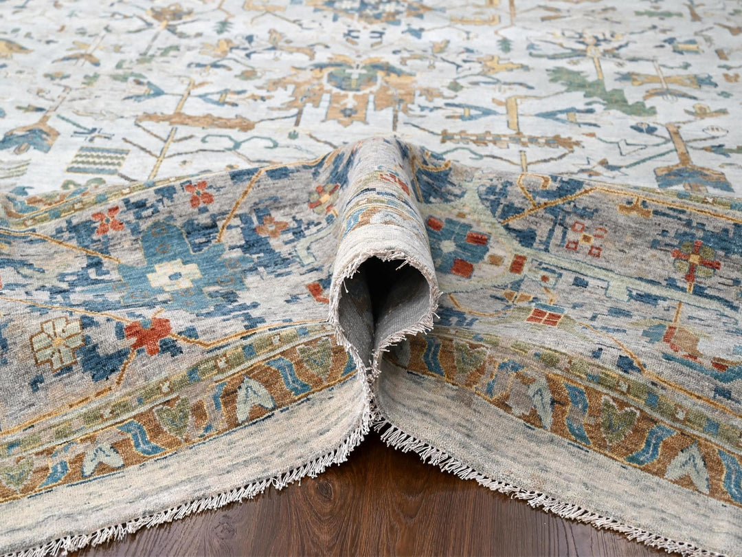 13'10" x 17'10" New Hand Knotted Grey Wool Rectangle Oriental Rug - MOA10284827