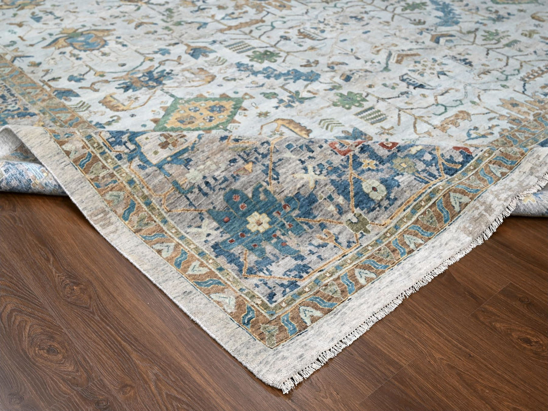 13'10" x 17'10" New Hand Knotted Grey Wool Rectangle Oriental Rug - MOA10284827