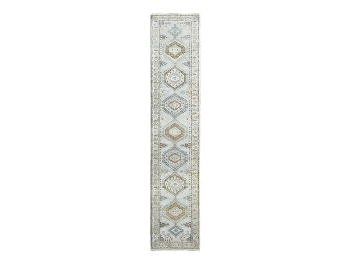 2'8" x 14'1" New Hand Knotted Grey Wool Runner Oriental Rug - MOA10284830