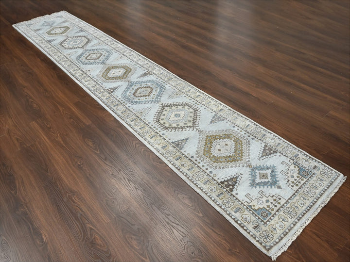 2'8" x 14'1" New Hand Knotted Grey Wool Runner Oriental Rug - MOA10284830
