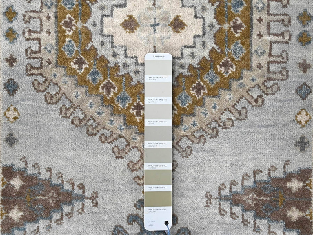 2'8" x 14'1" New Hand Knotted Grey Wool Runner Oriental Rug - MOA10284830