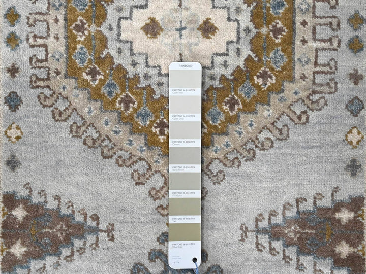 2'8" x 14'1" New Hand Knotted Grey Wool Runner Oriental Rug - MOA10284830
