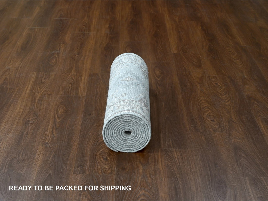 2'8" x 14'1" New Hand Knotted Grey Wool Runner Oriental Rug - MOA10284830