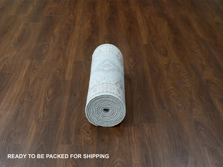 2'8" x 14'1" New Hand Knotted Grey Wool Runner Oriental Rug - MOA10284830