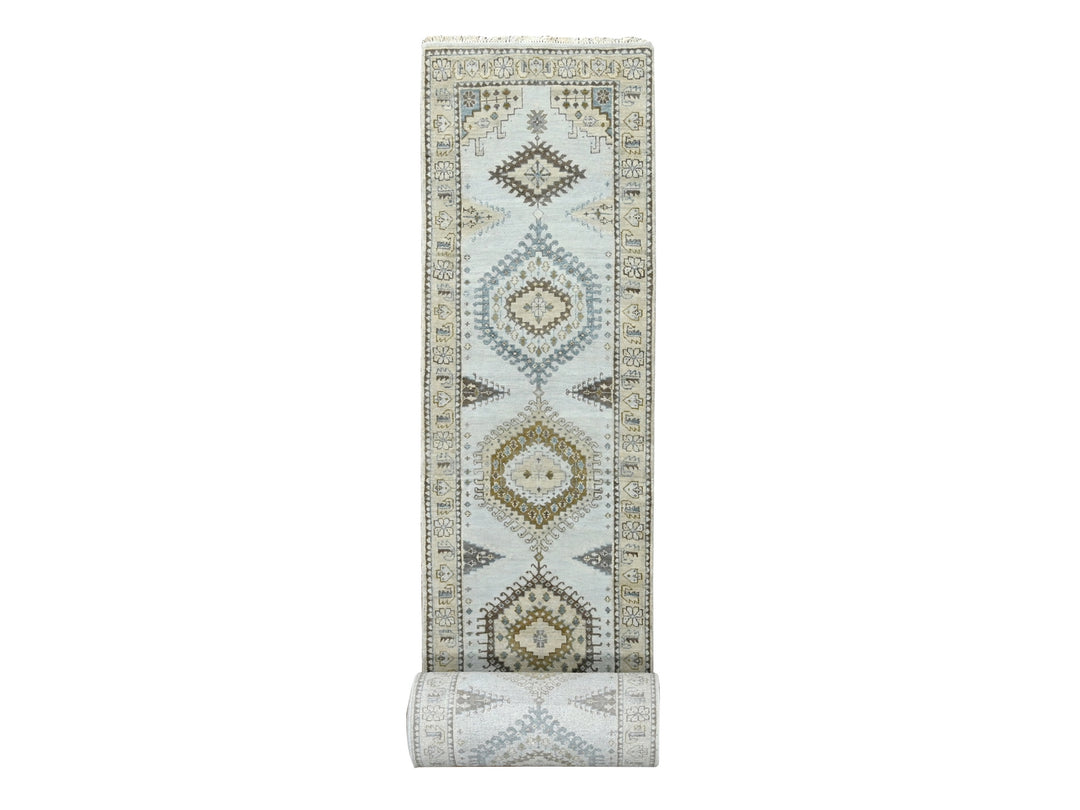 2'9" x 29'10" New Hand Knotted Grey Wool Runner Oriental Rug - MOA10284831