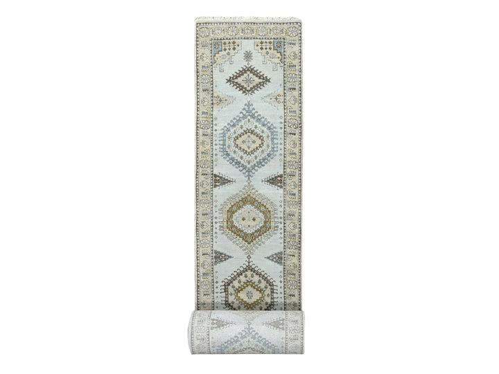 2'9" x 29'10" New Hand Knotted Grey Wool Runner Oriental Rug - MOA10284831