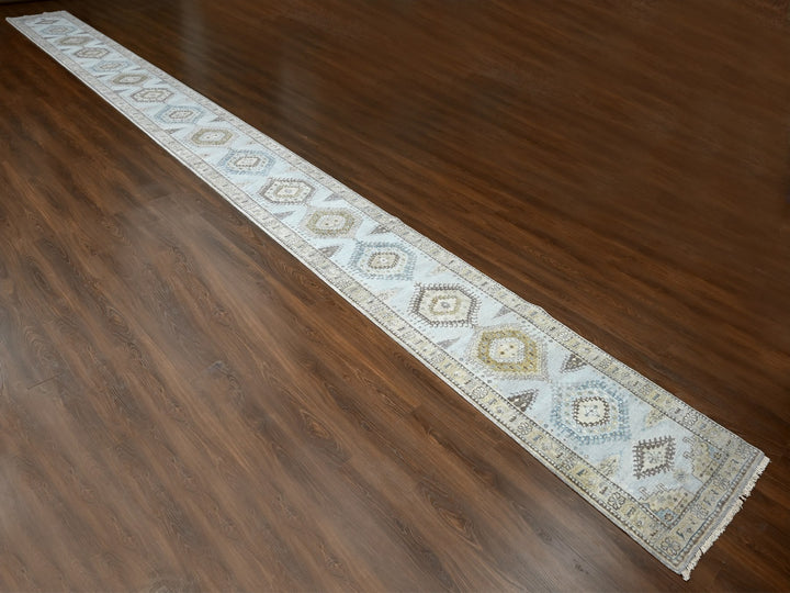 2'9" x 29'10" New Hand Knotted Grey Wool Runner Oriental Rug - MOA10284831