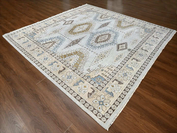 10'0" x 10'1" New Hand Knotted Grey Wool Square Oriental Rug - MOA10284832