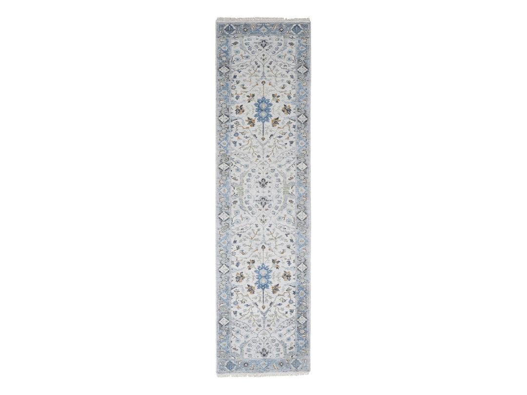 2'7" x 9'10" New Hand Knotted Grey Wool Runner Oriental Rug - MOA10284836