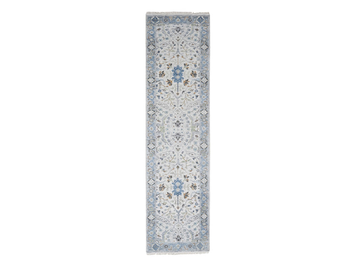 2'7" x 9'10" New Hand Knotted Grey Wool Runner Oriental Rug - MOA10284836