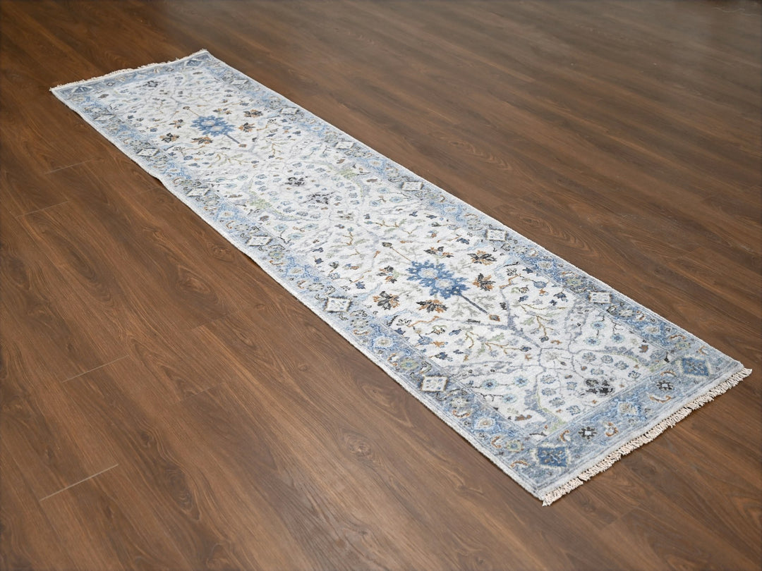 2'7" x 9'10" New Hand Knotted Grey Wool Runner Oriental Rug - MOA10284836