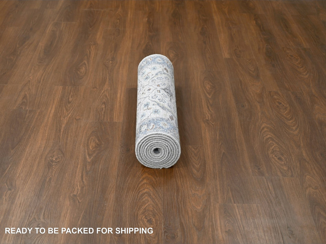 2'7" x 9'10" New Hand Knotted Grey Wool Runner Oriental Rug - MOA10284836