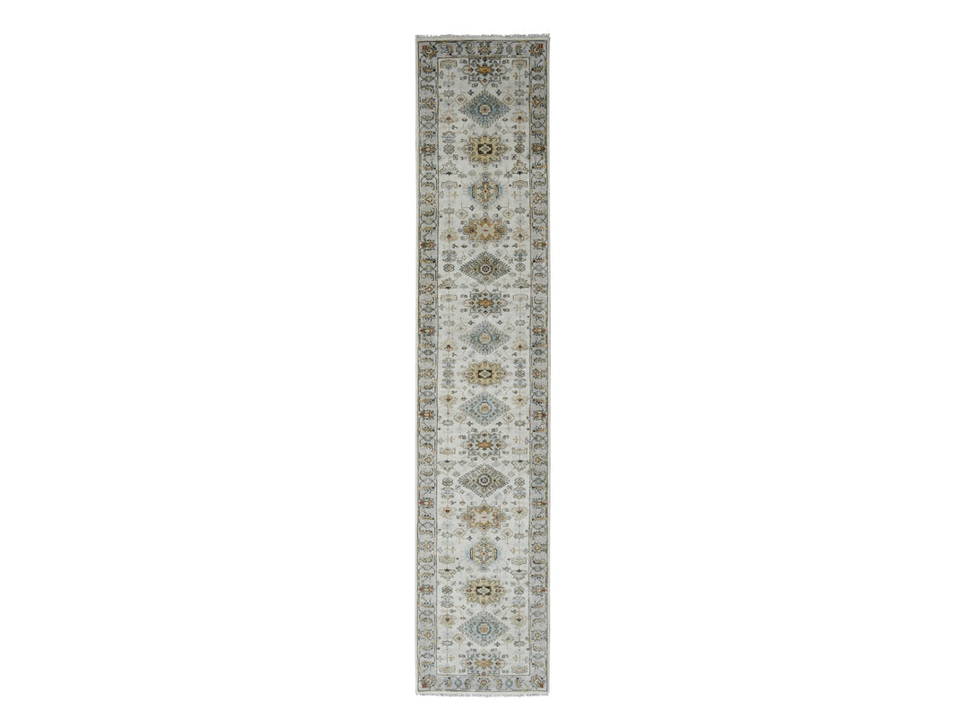 2'9" x 13'6" New Hand Knotted Ivory Wool Runner Oriental Rug - MOA10284841