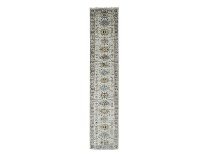 2'9" x 13'6" New Hand Knotted Ivory Wool Runner Oriental Rug - MOA10284841