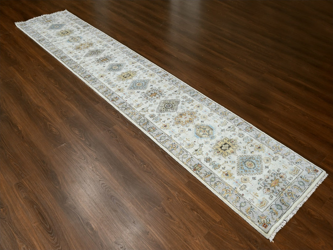 2'9" x 13'6" New Hand Knotted Ivory Wool Runner Oriental Rug - MOA10284841