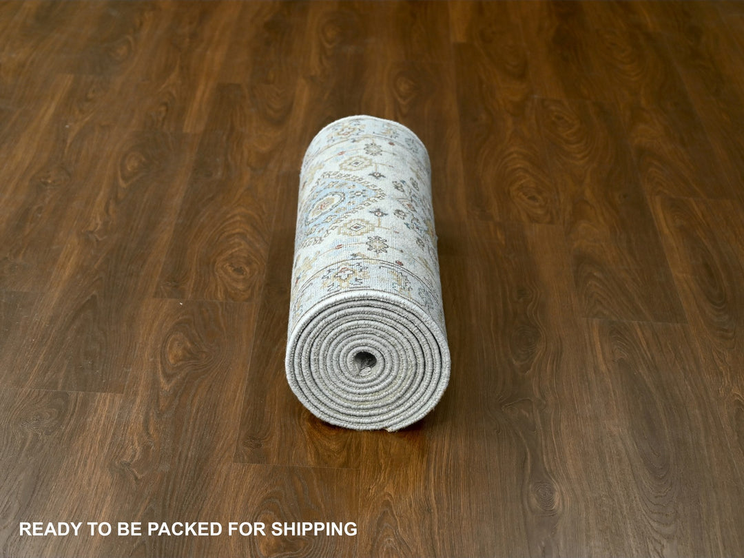2'9" x 13'6" New Hand Knotted Ivory Wool Runner Oriental Rug - MOA10284841