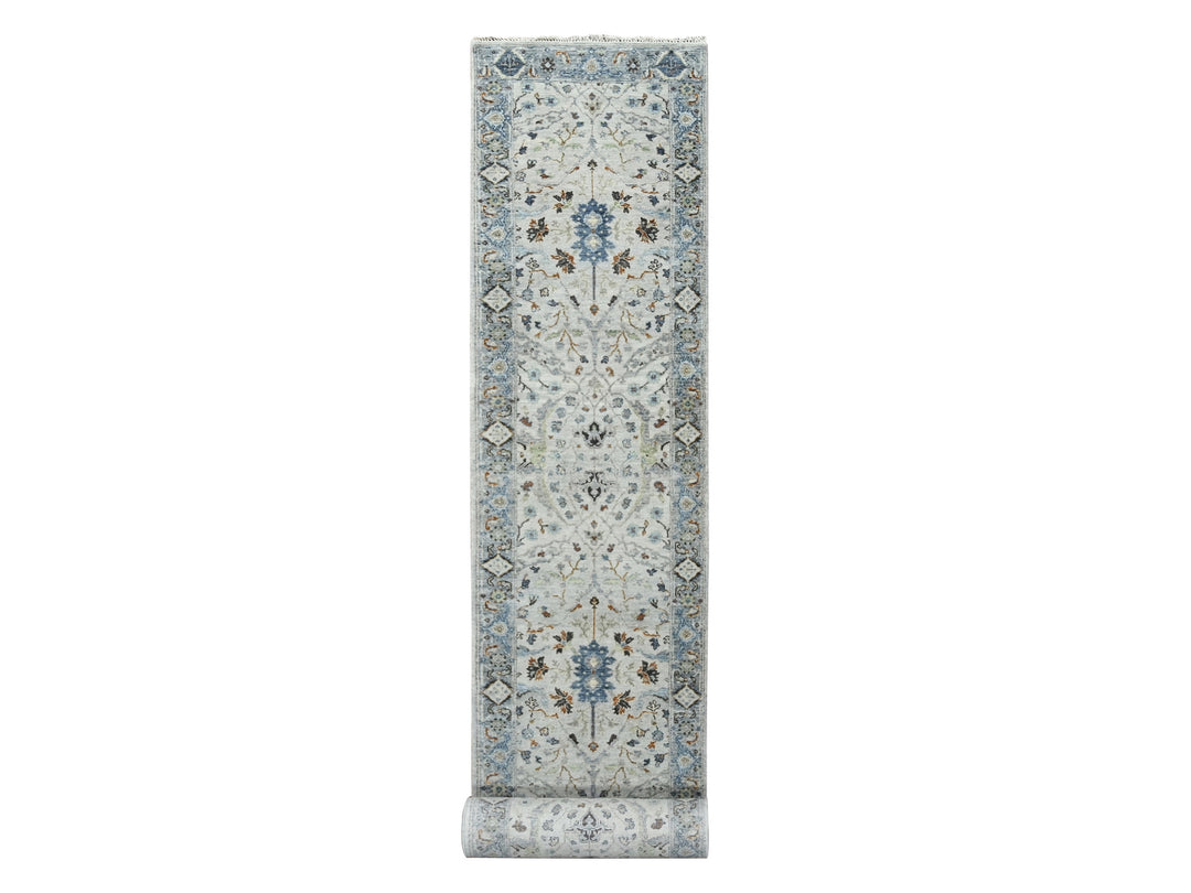 2'5" x 17'9" New Hand Knotted Grey Wool Runner Oriental Rug - MOA10284842