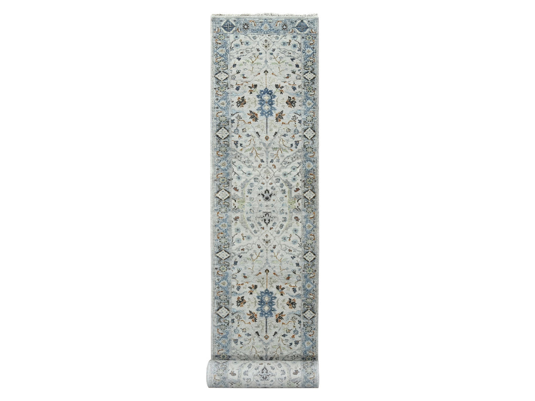 2'6" x 17'10" New Hand Knotted Grey Wool Runner Oriental Rug - MOA10284843