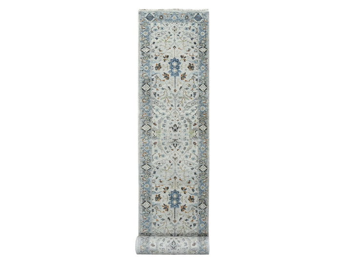 2'6" x 17'10" New Hand Knotted Grey Wool Runner Oriental Rug - MOA10284843