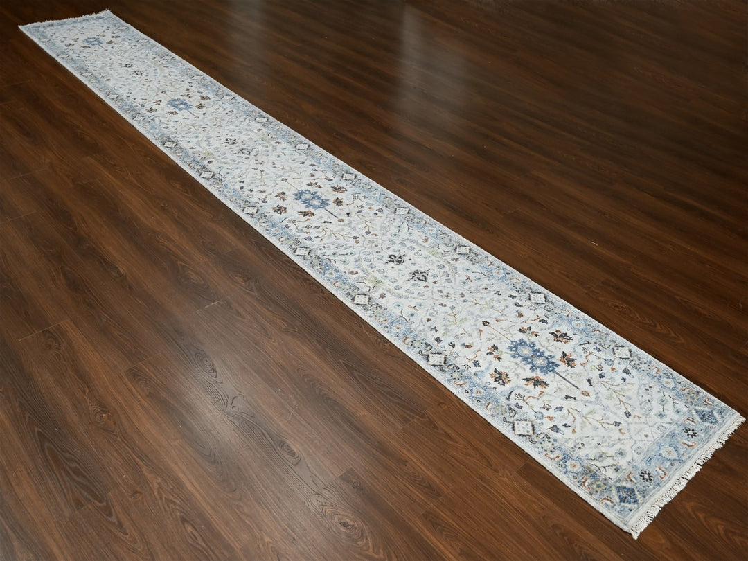 2'6" x 17'10" New Hand Knotted Grey Wool Runner Oriental Rug - MOA10284843