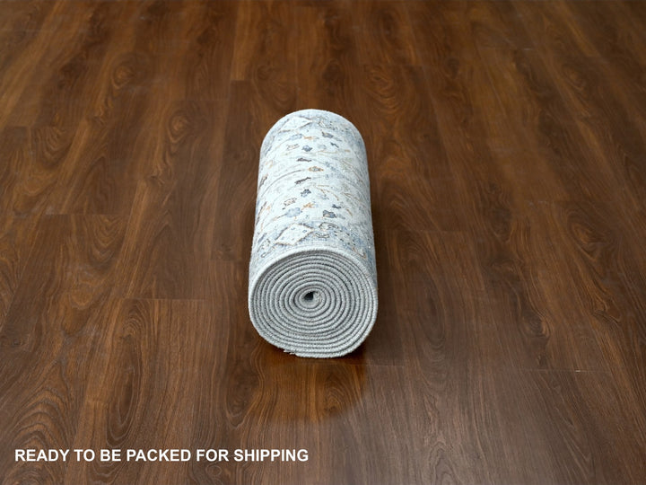 2'6" x 17'10" New Hand Knotted Grey Wool Runner Oriental Rug - MOA10284843